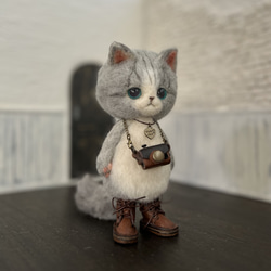 うさ耳帽子のごーぐるにゃんこ 羊毛フェルト ねこ　ぬいぐるみ　ミント 7枚目の画像