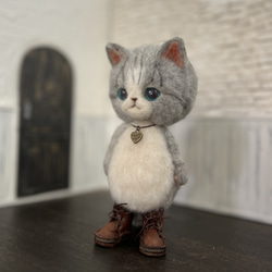 うさ耳帽子のごーぐるにゃんこ 羊毛フェルト ねこ　ぬいぐるみ　ミント 13枚目の画像