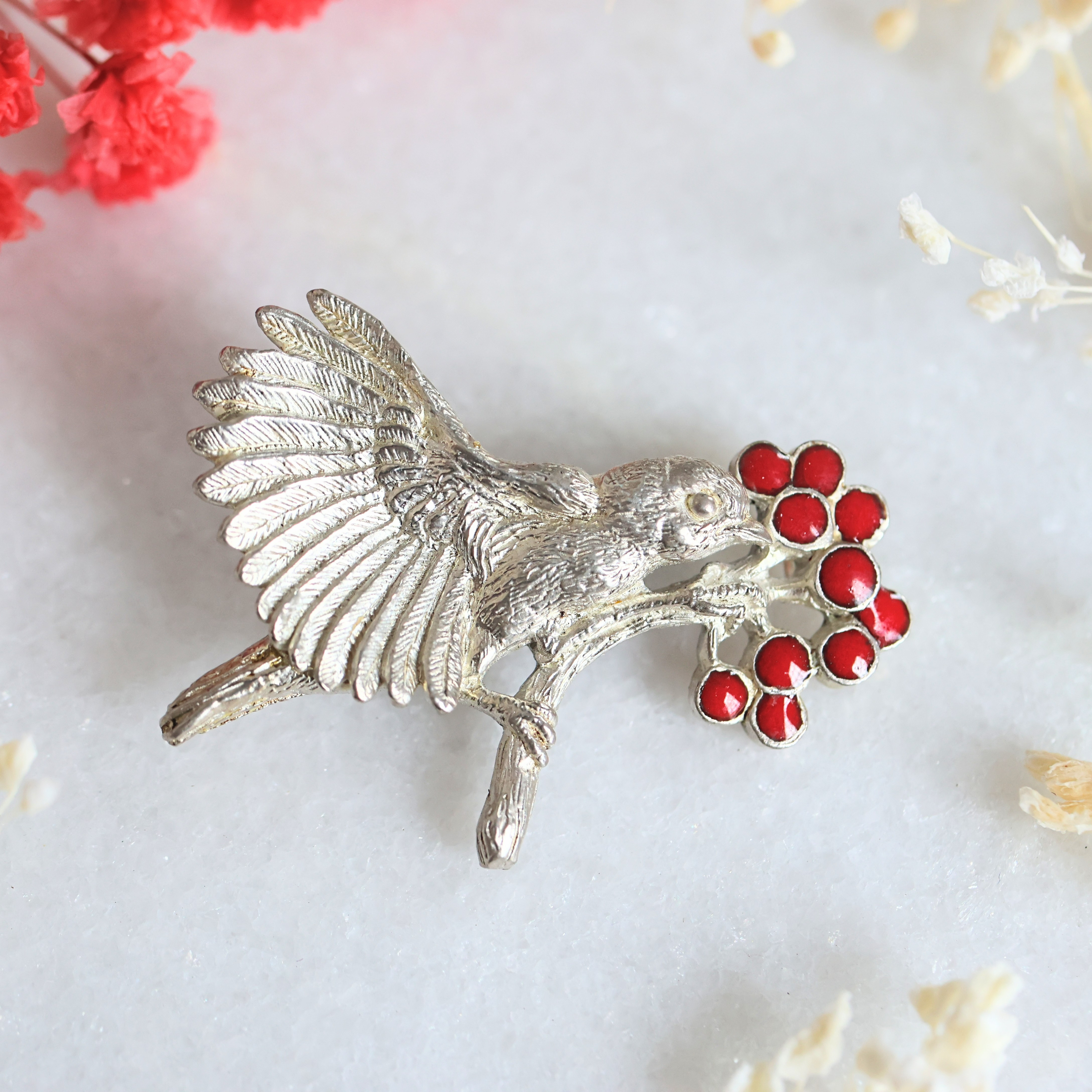 幸運を呼ぶ鳥コマドリのエナメルブローチ/ペンダント兼用【受注生産】