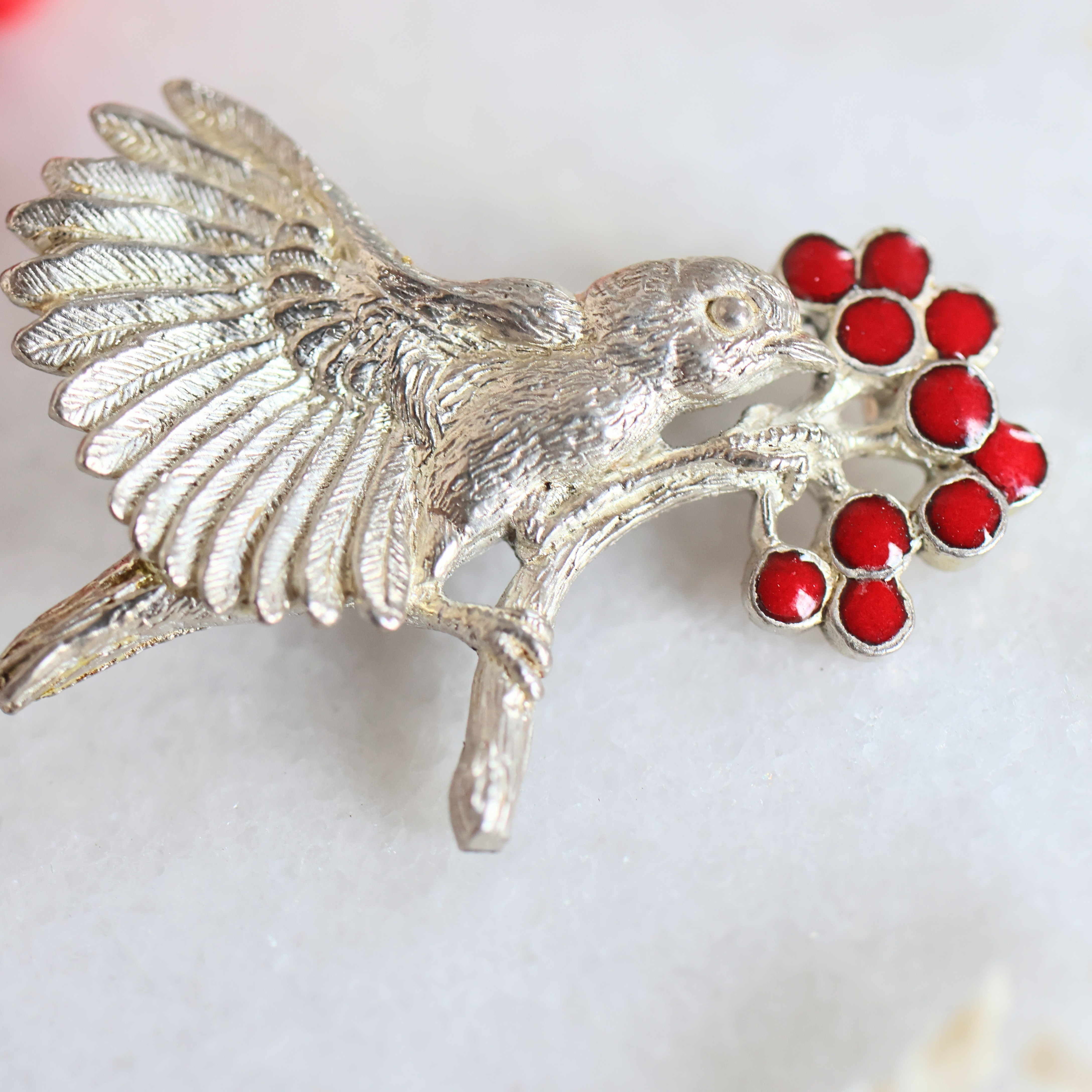 幸運を呼ぶ鳥コマドリのエナメルブローチ/ペンダント兼用【受注生産】