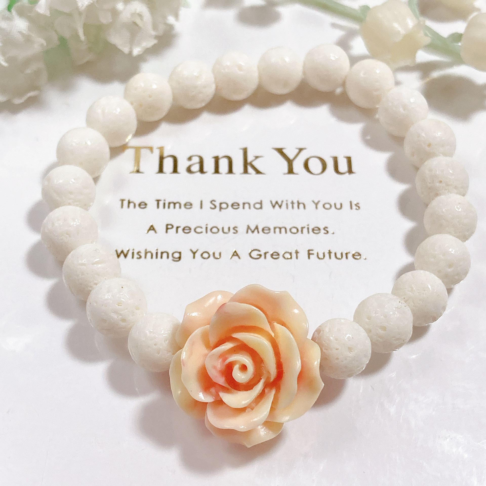 大粒珊瑚薔薇ちゃんホワイトコーラル天然石ブレスレット