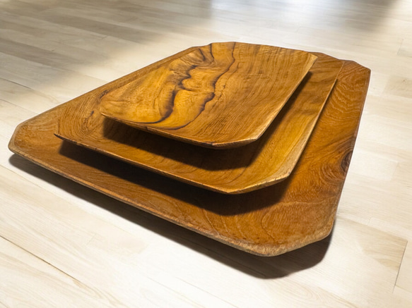 アンティークチークプレート　4枚セット ミニプレート Lサイズ チークウッド TEAKWOOD 木 木製