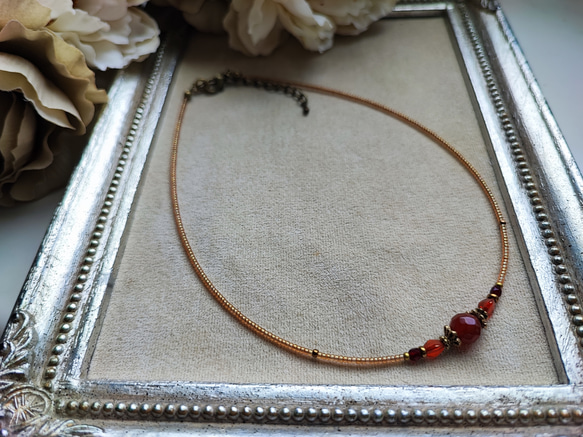 8ミリカット玉レッドアゲートのアンティーク風チョーカーネックレス 12枚目の画像