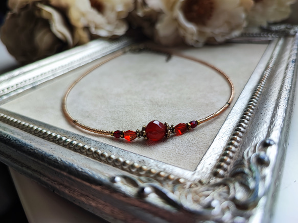8ミリカット玉レッドアゲートのアンティーク風チョーカーネックレス 1枚目の画像