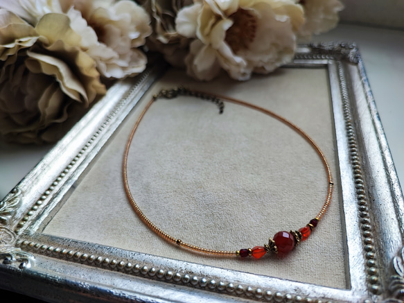 8ミリカット玉レッドアゲートのアンティーク風チョーカーネックレス 7枚目の画像