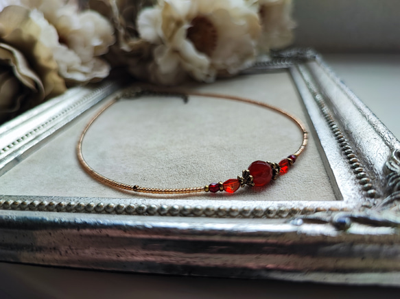 8ミリカット玉レッドアゲートのアンティーク風チョーカーネックレス 2枚目の画像