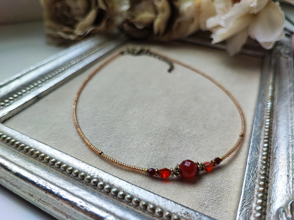 8ミリカット玉レッドアゲートのアンティーク風チョーカーネックレス 19枚目の画像