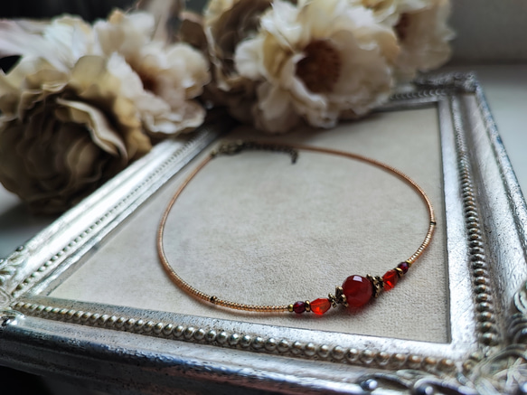 8ミリカット玉レッドアゲートのアンティーク風チョーカーネックレス 11枚目の画像