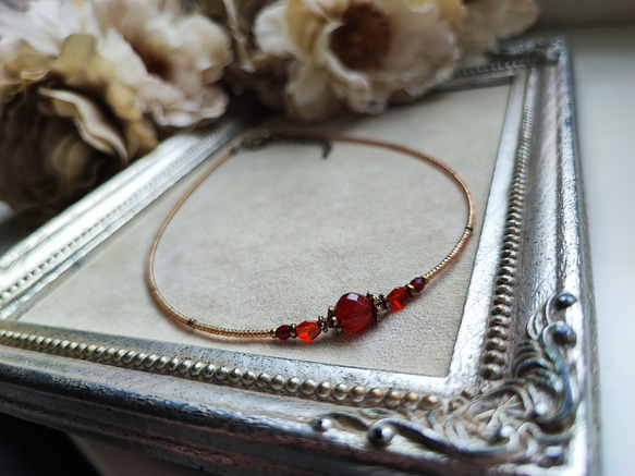8ミリカット玉レッドアゲートのアンティーク風チョーカーネックレス 5枚目の画像