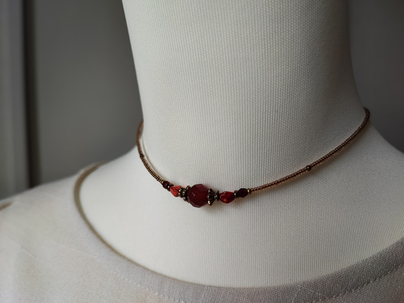 8ミリカット玉レッドアゲートのアンティーク風チョーカーネックレス 18枚目の画像