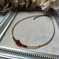 8ミリカット玉レッドアゲートのアンティーク風チョーカーネックレス 4枚目の画像