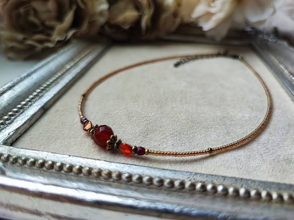 8ミリカット玉レッドアゲートのアンティーク風チョーカーネックレス 10枚目の画像