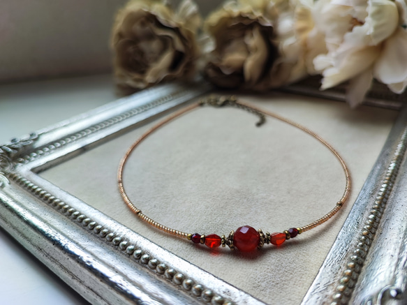 8ミリカット玉レッドアゲートのアンティーク風チョーカーネックレス 8枚目の画像