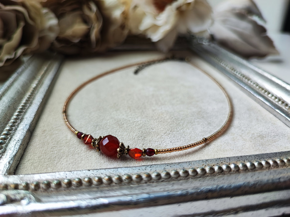 8ミリカット玉レッドアゲートのアンティーク風チョーカーネックレス 17枚目の画像