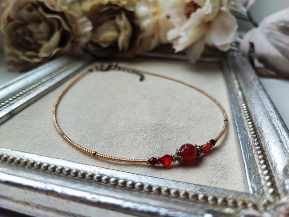 8ミリカット玉レッドアゲートのアンティーク風チョーカーネックレス 20枚目の画像