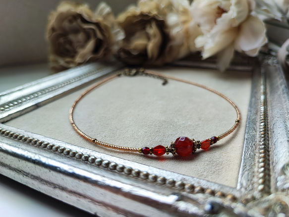 8ミリカット玉レッドアゲートのアンティーク風チョーカーネックレス 15枚目の画像