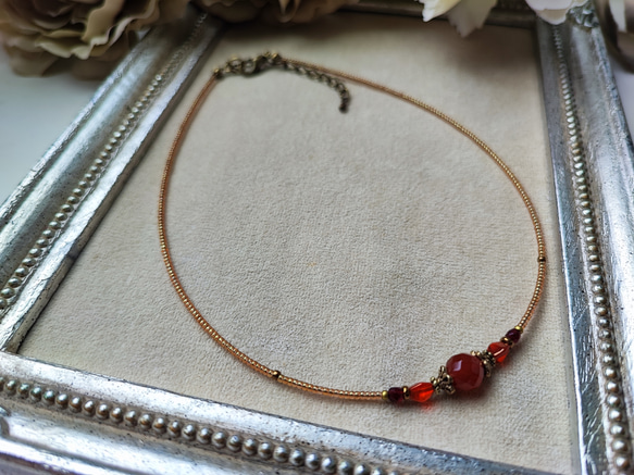 8ミリカット玉レッドアゲートのアンティーク風チョーカーネックレス 14枚目の画像