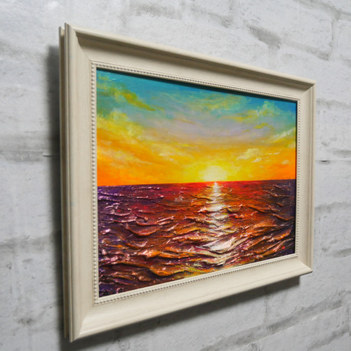 油絵 油彩 油彩画 絵 絵画 【オレンジ色の満月と輝く海】 - メルカリ