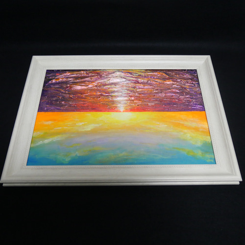 油絵 油彩 油彩画 絵 絵画【朝日に輝く海】 絵画 HR 通販
