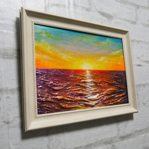 油絵 油彩 油彩画 絵 絵画【朝日に輝く海】 絵画 HR 通販