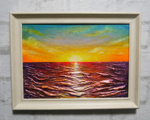 油絵 油彩 油彩画 絵 絵画 【オレンジ色の満月と輝く海】 - メルカリ