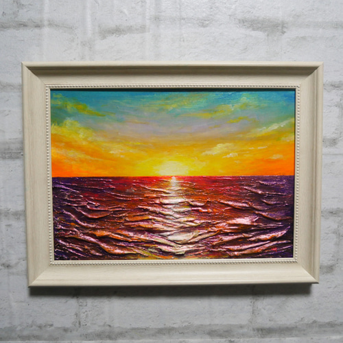 油絵 油彩 油彩画 絵 絵画【朝日に輝く海】 絵画 HR 通販 17974603