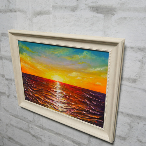 油絵 油彩 油彩画 絵 絵画【朝日に輝く海】 絵画 HR 通販