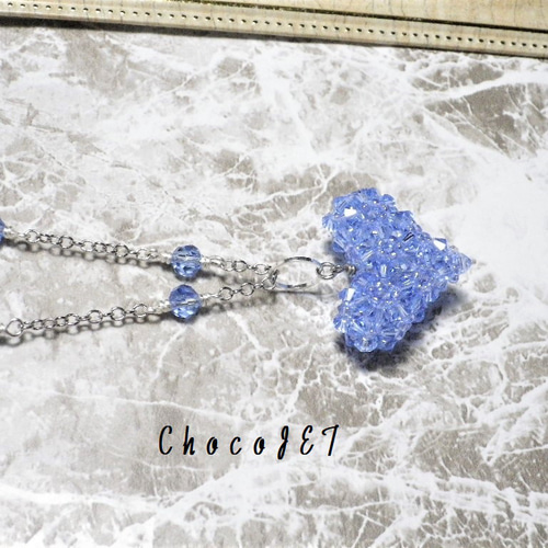 スワロフスキーハートネックレス スカイブルービーズクリスタル 青水色