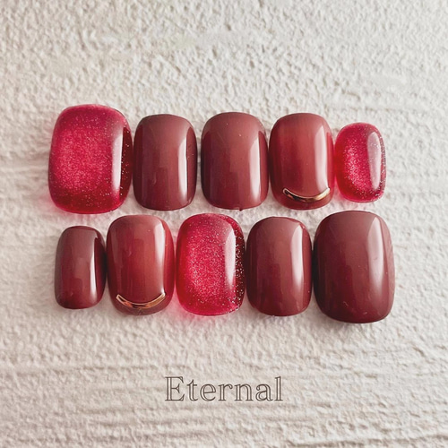 ボルドー×赤マグネットネイル ネイルチップ（つけ爪） Eternal