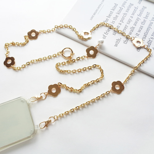 フラワーモチーフ 2WAYチェーン ゴールド・シルバー 花 スマホ