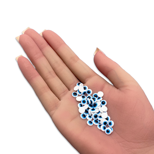 カボション 6mm 目柄 混色 白 ミックス 半円 50個 3D 丸 目玉 人形