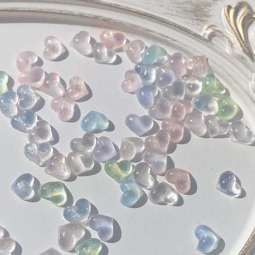 ネイルパーツ ハート クリア 5mm 小さめ 混色 ラメ 100個 ぷっくり