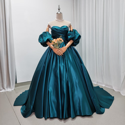 カラードレス ネイビー　ブルー　オフショル　バックリボン　くるみボタン カラードレス ネイビー ブルー オフショル バックリボン くるみボタン