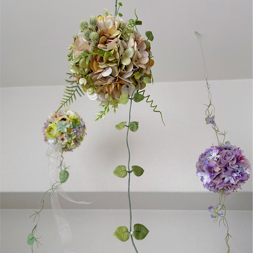 秋色紫陽花のフラワーボール ボールリース 紫陽花のフラワーボール | F L E U R I