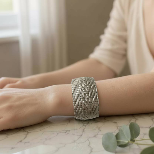 Pearl Glitter太めバングル 牛革 シルバー ギルバー オール