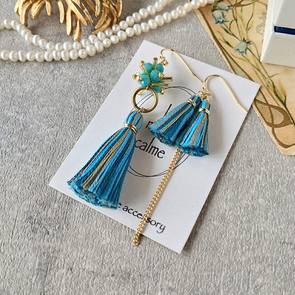 タッセル フリンジ アシンメトリー ピアス イヤリング ノンホール