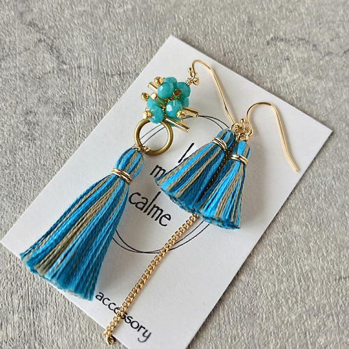 タッセル フリンジ アシンメトリー ピアス イヤリング ノンホール