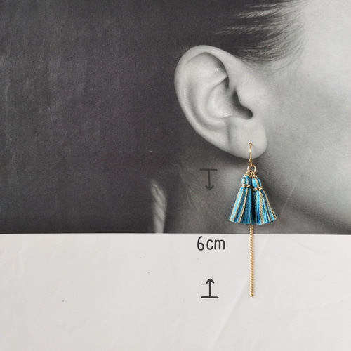 タッセル フリンジ アシンメトリー ピアス イヤリング ノンホール