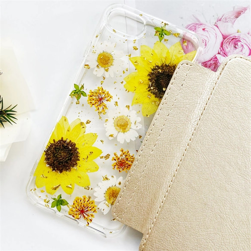 押し花ケース、ひまわり、iPhone 17、Xperia 10 VII、 iPhoneSE3