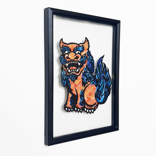 ちぎり絵×切り絵】shi-sa- -藍- 原画アート 沖縄シーサー 絵画 ちぎり絵×切り絵】shi-sa- -藍- 原画アート 沖縄シーサー 絵画