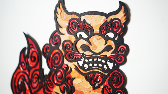 スペシャルオファ -紅- ちぎり絵×切り絵】shi-sa- 原画アート 絵画 沖縄シーサー 絵画