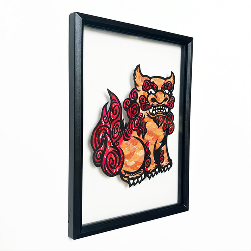 ちぎり絵×切り絵】shi-sa- -紅- 原画アート 沖縄シーサー 絵画 ちぎり絵×切り絵】shi-sa- -紅- 原画アート 沖縄シーサー 絵画