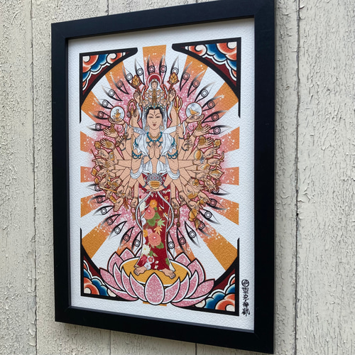 模写大津絵、千手観音 仏画 千手観音
