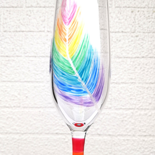 受注制作】レインボーフェザー・虹色の羽根が素敵なシャンパングラス
