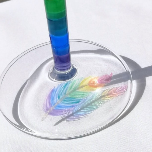 受注制作】レインボーフェザー・虹色の羽根が素敵なシャンパングラス