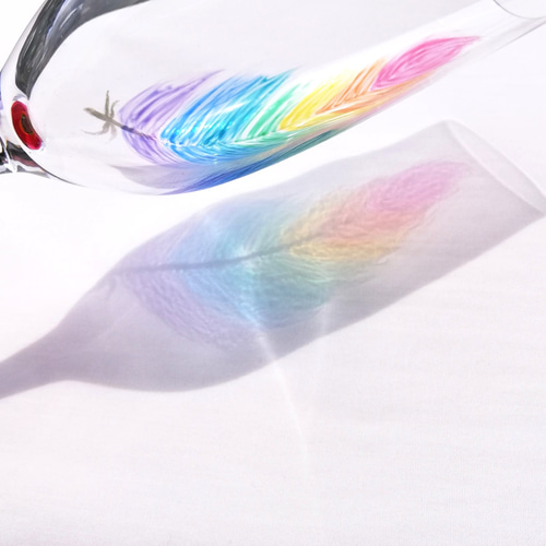 受注制作】レインボーフェザー・虹色の羽根が素敵なシャンパングラス