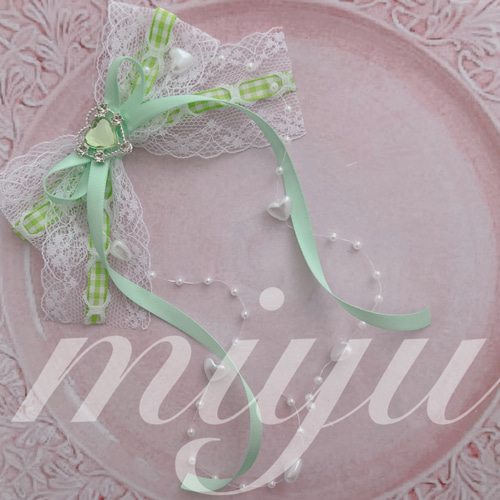 ヘアクリップ　Ｕピン（ガーランドリボン　水色）　ロリィタ　ヘアメ　担当カラー ヘアクリップ Uピン（ガーランドリボン 水色） ロリィタ ヘアメ