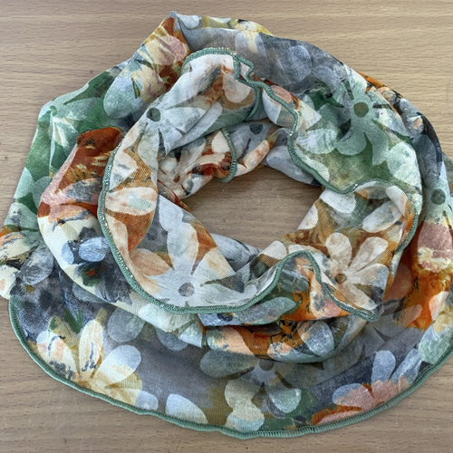 フランス生地カラフルドット&花柄レースハンドメイドネックウォーマー  