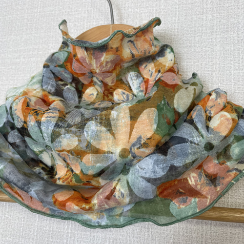 フランス生地カラフルドット&花柄レースハンドメイドネックウォーマー  