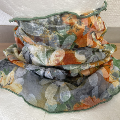 フランス生地カラフルドット&花柄レースハンドメイドネックウォーマー  